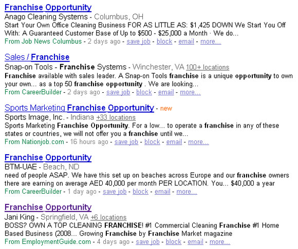 Franchise Opportunities job listing